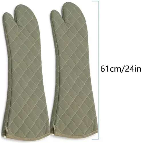 Miniatura 3 de Linwnil Guantes de horno resistentes al calor extra largos de 24 pulgadas Guantes de horno nuevos de algodón Guantes de cocina de alta temperatura