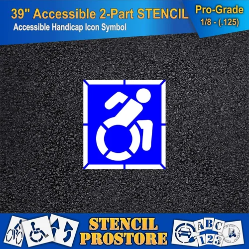 Miniatura 3 de Plantillas de pavimento – 39 pulgadas – Plantilla de símbolo de icono accesible con fondo (2 piezas) – 39 x 36 x 1/8 pulgadas (128 mil) – Grado
