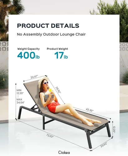Miniatura 2 de Tumbona de Aluminio para Exteriores - Silla de Descanso Plegable y de Montaje Libre para Exteriores con 5 Respaldos Ajustables, Silla de Patio