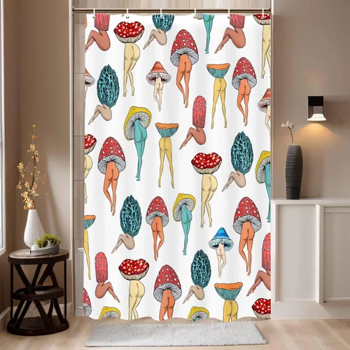 Miniatura 20 de Divertida cortina de ducha con trasero de hongo, divertida y sexy, de los años 70 y 80, cortinas de ducha de tela para baño, hippie, psicodélico