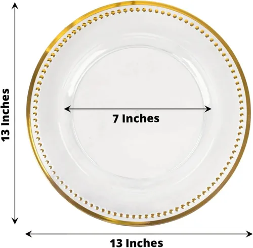 Balsa Circle 6 piezas de 33 cm (13 pulgadas) de platos base redondos con cuentas de cristal dorado transparente, juego de vajilla para servir, para