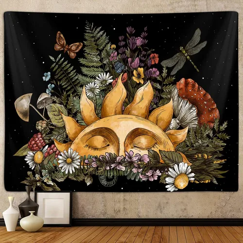Tapiz bohemio para dormitorio, estético, vintage, hongos, plantas botánicas, tapices para colgar en la pared para dormitorio universitario, sala de