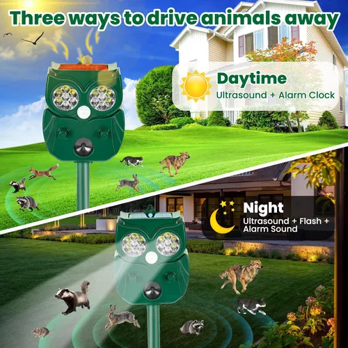 Miniatura 6 de Paquete de 2 repelentes ultrasónicos de animales para exteriores, repelentes de ciervos solares para exteriores, dispositivos de disuasión