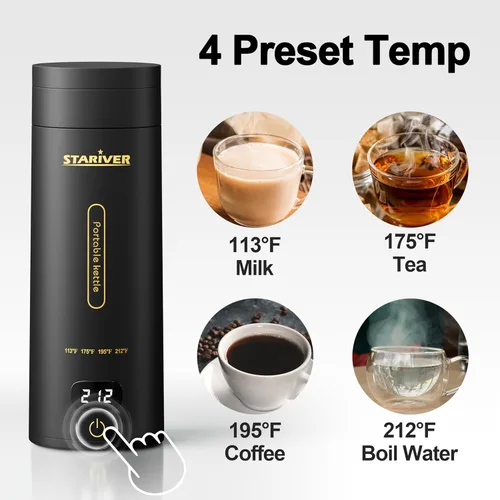 Miniatura 3 de Hervidor Eléctrico de Viaje, Hervidor Eléctrico Pequeño Portátil para Té y Café, Hervidor de Agua Caliente con 4 Controles de Temperatura