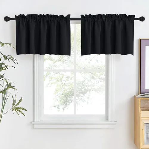 Miniatura 37 de NICETOWN Home Fashion - Cortinas de cocina con bolsillo para poste, cenefa festoneada a medida, cenefa festoneada sólida para ventana de Marrón