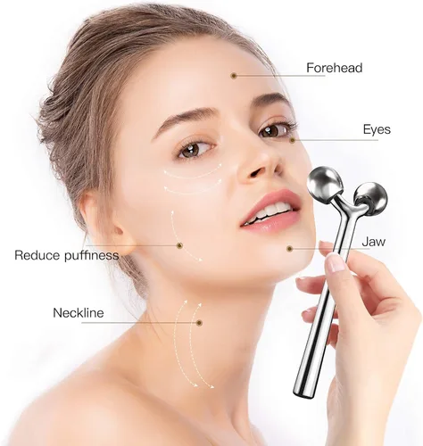 Miniatura 2 de Tekson Faical - Masajeador de rodillos, herramienta de masaje facial de metal 3D para reducir la hinchazón, eliminar arrugas de los ojos, Aleación