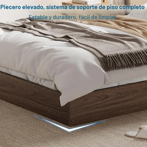 Miniatura 3 de GarveeHome - Marco de cama de plataforma de madera tamaño matrimonial, marco de cama de madera sin cabecero, soporte de listones de madera,