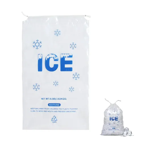 Miniatura 11 de Paquete de 100 bolsas de hielo de plástico con cordón de 20 libras, bolsas de hielo resistentes de 14 x 28 pulgadas con cuerda de plástico