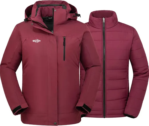 Miniatura 7 de Wantdo - Chaqueta impermeable 3 en 1 para mujer, abrigo de invierno cálido, resistente al viento, chaqueta de snowboard con capa de puffer