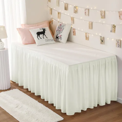Miniatura 27 de Falda de cama RIMELA envoltura volante elástica que protege contra el polvo con color sólido, resistente a las arrugas y a la decoloración con Blanco