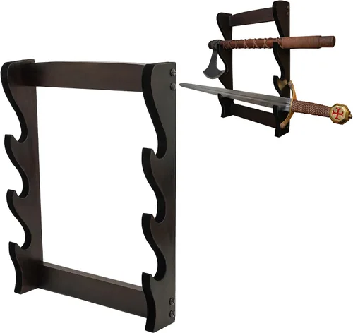 Miniatura 14 de Lord of Battles Soporte medieval de madera maciza para espada, soporte para espada, exhibición de espada de gladiador, soporte para espada katana