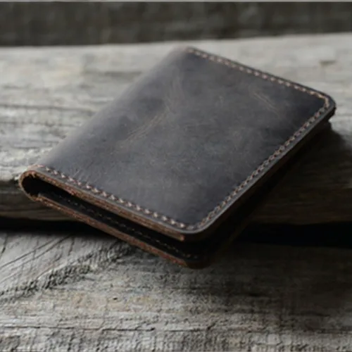Miniatura 3 de Cartera minimalista hecha a mano de cuero envejecido para hombres tarjetero para regalos flores marrones