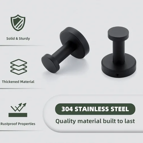 Miniatura 5 de APLusee Gancho para toallas de baño negro mate para baño, paquete de 2 ganchos de acero inoxidable, perchas de pared resistentes montadas en la pared