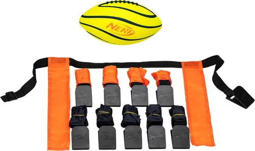 Nerf - Cinturones de fútbol con bandera de 10 jugadores + juego de pelotas, banderas juveniles + fútbol de espuma junior para niños, kit completo