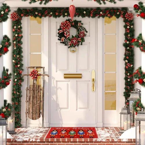 Miniatura 5 de Minatee Tapete Cascanueces Tapete de Puerta Felices Fiestas Tapete Lavable Antideslizante Alfombras de Piso Tapete de Piso Soldado de Navidad
