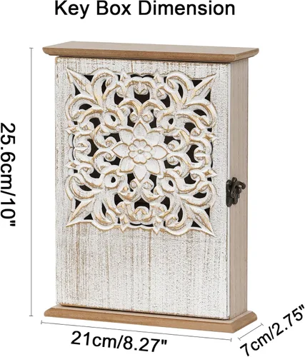 Miniatura 3 de Soporte para llaves de pared con caja de llaves y gabinete de llaves, ganchos de pared de madera para colgar en la pared, estante rústico