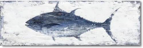 Miniatura 2 de Yihui Arts Lienzo de pared pintado a mano, pintura abstracta de atún, obra de arte moderna, imágenes costeras en color azul y blanco para decoración
