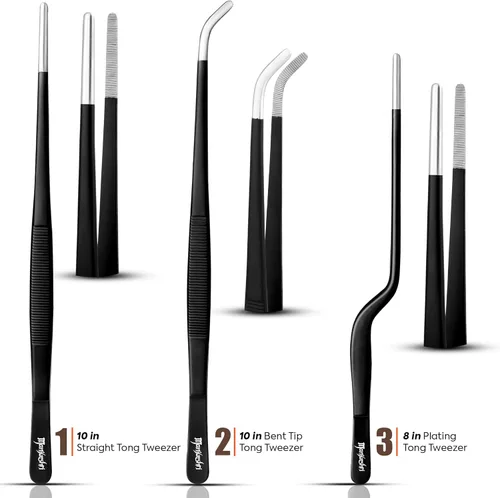 Miniatura 3 de Manjushri Pinzas para chef profesional, tijeras, alicates para hueso, juego de hornear (negro)