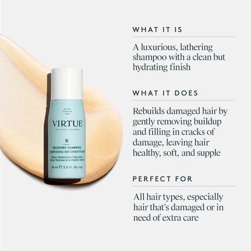 Miniatura 6 de VIRTUE Set de champú y acondicionador sin sulfato de recuperación con queratina y aceite de semilla de baobab para cabello dañado, tamaño de viaje