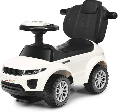 Miniatura 9 de Costzon 3 en 1 Coche de Paseo y Empuje, Carriola Deslizante con Bocina, Música, Luz, Almacenamiento Bajo el Asiento, Mango Parental, Barreras