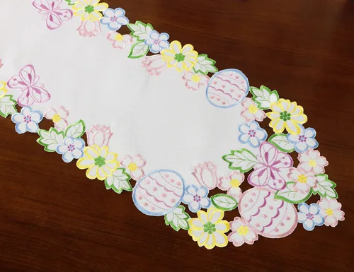 Miniatura 4 de Camino de mesa de Pascua y primavera de 13 x 68 pulgadas, huevos bordados, huevos florales con flores, mariposas y bufandas para el hogar, cocina