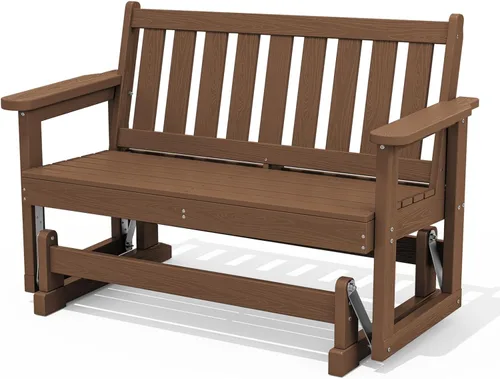 Miniatura 12 de SERWALL Silla Mecedora Deslizante para Exteriores, HDPE Resistente a Todo Clima, Sofá Biplaza para 2 Personas, Banco Mecedor para Exteriores con Gris