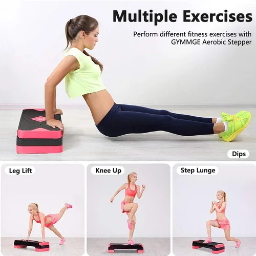 Miniatura 7 de GYMMAGE Stepper aeróbico de entrenamiento ajustable, plataforma de ejercicios aeróbicos con 2 elevadores, plataforma de ejercicios para fitness