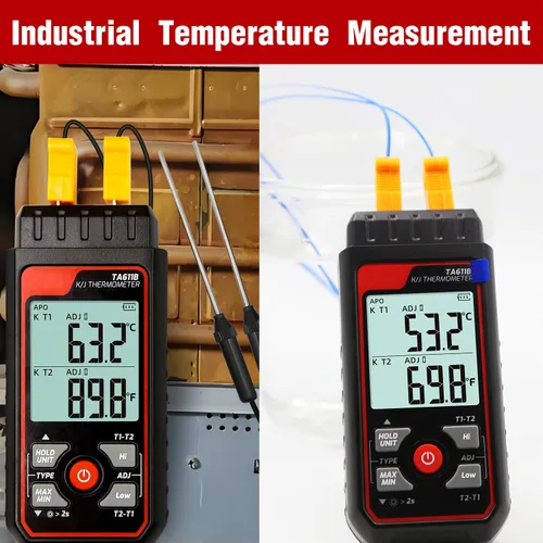Miniatura 7 de Termómetro de termopar digital de doble canal tipo K/J -328 ~ 2501℉ Medidor de temperatura HVAC con 4 sondas de termopar tipo k, alarma