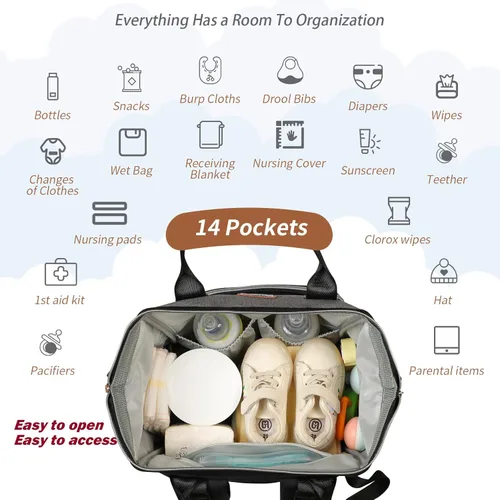 Miniatura 4 de Mochila para pañales: bolsa de bebé grande para niños y niñas, mochila para pañales para hombres, bolsa de hombro para mamá, 2 bolsas de pañales