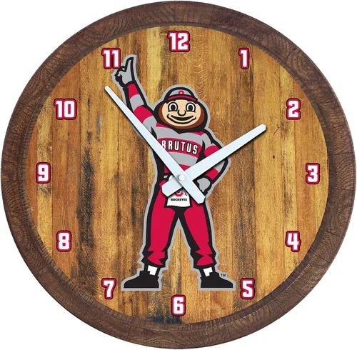 Miniatura 130 de The Fan-Brand NCAA Oklahoma Sooners: Reloj de pared con parte superior de barril de imitación para decoración de bar, decoración de fiesta