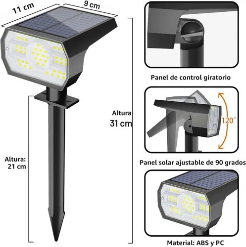 Miniatura 5 de NYMPHY Luces solares para exteriores, impermeables, IP68, 56 LED, 3 modos de iluminación, funciona con energía solar, luces solares para paisaje