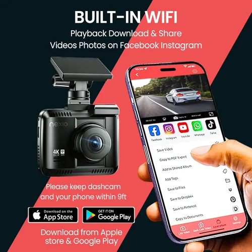 Miniatura 7 de NEXIO N5Pro 4K Dual Dash Cam frontal y trasera, transferencia rápida WiFi 6, tarjeta gratuita de 64 GB, GPS, alertas de seguridad ADAS, visión