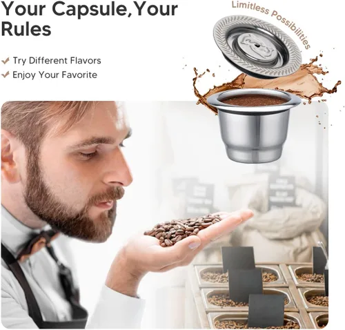 Miniatura 3 de Cápsulas de café espresso recargables de acero inoxidable, cápsulas de café reutilizables compatibles con Ne-spresso Original Line Brewers New