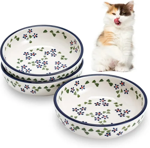Miniatura 8 de Howise - Juego de cuencos de cerámica para gatos de 5.3 pulgadas, cuenco de comida poco profundo para mascotas pequeñas, plato para comida y agua