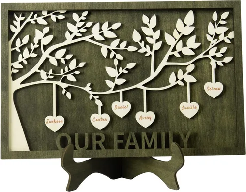 Miniatura 26 de Joyforisa Regalos para mamá y abuela, marco personalizado del árbol de la vida con corazones y nombres, marco de árbol familiar de madera Estilo 1