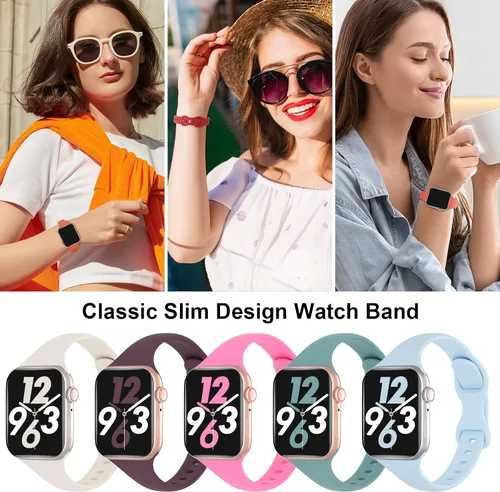 Miniatura 4 de Paquete de 5 bandas de silicona delgadas compatibles con Apple Watch de 38mm 42mm 40mm 44mm 41mm 45mm 46mm 49mm, correa deportiva estrecha y delgada