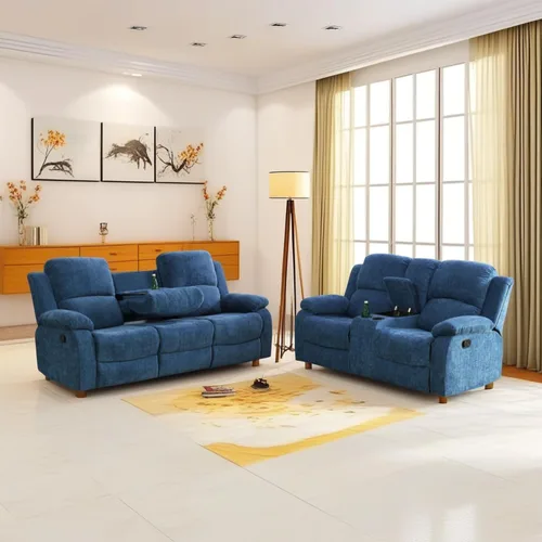 Miniatura 41 de Conjunto de sofá para sala de Estar, sillón reclinable de cuero transpirable, sofá de 3 plazas para cine en casa con portavasos para apartamento