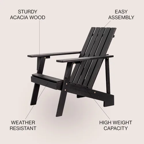 Miniatura 5 de JONATHAN Y Irving PAT1001D - Silla Adirondack de madera de acacia maciza, resistente a la intemperie, para jardín, terraza y hoguera, acabado negro