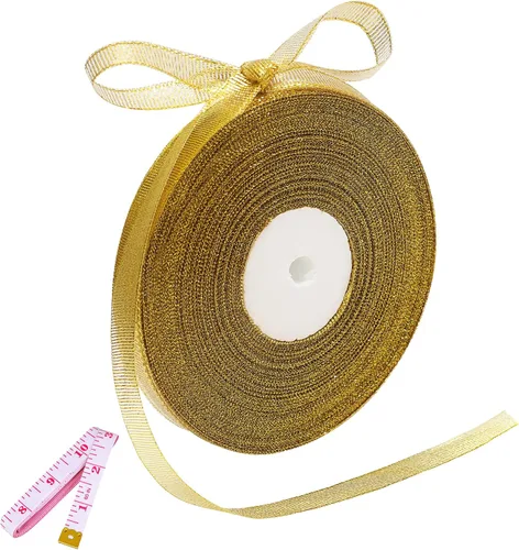 Miniatura 7 de Cinta de 100 yardas con purpurina dorada de 1 pulgada, cinta de tela sólida de ancho brillante para envoltura de regalos, manualidades, decoración