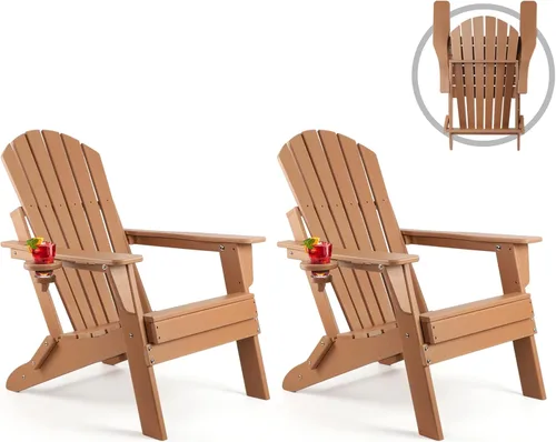 Miniatura 23 de FUNBERRY Juego de 6 sillas plegables Adirondack para todo tipo de clima, sillas para hogueras de polietileno de alta densidad con portavasos