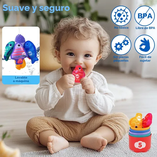 Miniatura 4 de Arovan Juguetes Montessori para niños de 1 año, juego de pesca de tela con tazas apilables, juguetes para niños de un año, regalo de primer