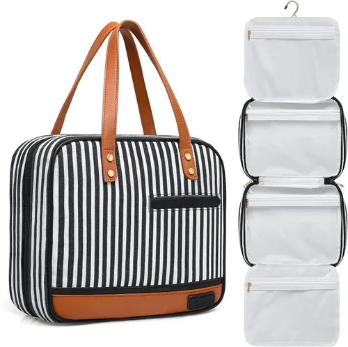 Miniatura 14 de Bosidu Neceser de viaje colgante, organizador de artículos de tocador de viaje de gran capacidad para mujeres con 4 compartimentos y 1 gancho