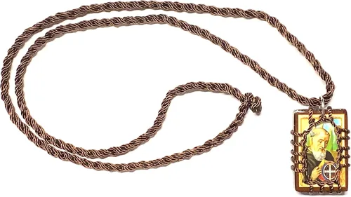 Miniatura 2 de San Benito - Collar escapulario de madera marrón con cordón de escapulario Cafe Madera San Benito Proteccion