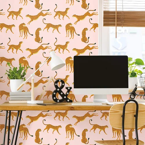 Miniatura 8 de RoomMates RMK11984RL - Papel tapiz de guepardo rosa y naranja, rollo