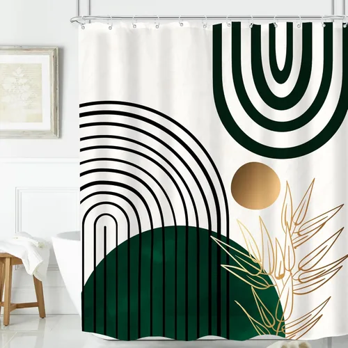 KOMLLEX Cortina de ducha abstracta bohemia para decoración de baño, 60 pulgadas de ancho x 72 pulgadas de alto, cortina de ducha verde, hojas