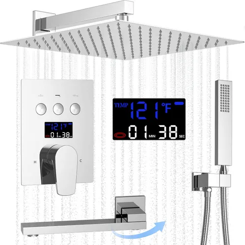 Miniatura 10 de Accesorios de ducha de oro cepillado Tub AYIVG Juego de grifo de ducha combinado montado en el techo con cabezal de ducha de 12 pulgadas y boquilla