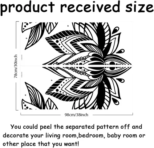 Miniatura 2 de SUPERDANT Calcomanía de pared con diseño de mandala negro, diseño de loto para sala de yoga, religiones, decoración de habitación preppy, decoración