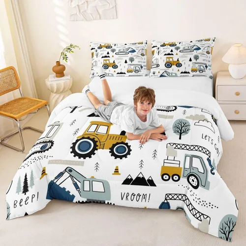 Miniatura 3 de Feelyou Juego de edredón de dibujos animados para niños, juego de ropa de cama de construcción para niños pequeños, equipo de decoración de Multi 09