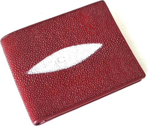 Miniatura 8 de Auténtico Stingray Skin para hombre Bifold blanco perla ojo borgoña rojo cartera