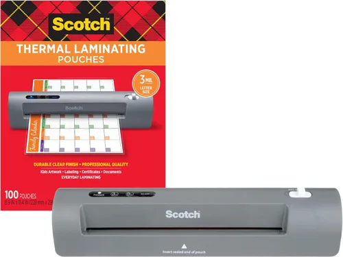 Miniatura 13 de Scotch Paquete de laminador térmico y bolsa, sistema de 2 rodillos, laminado de hasta 9 pulgadas de ancho (TL901X) con bolsas de laminación Scotch